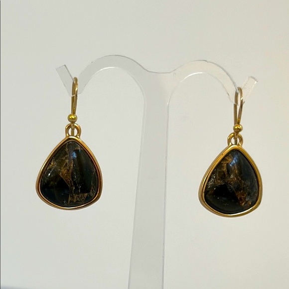 925 Barce thailand Jade Black and Gold Earrings​
